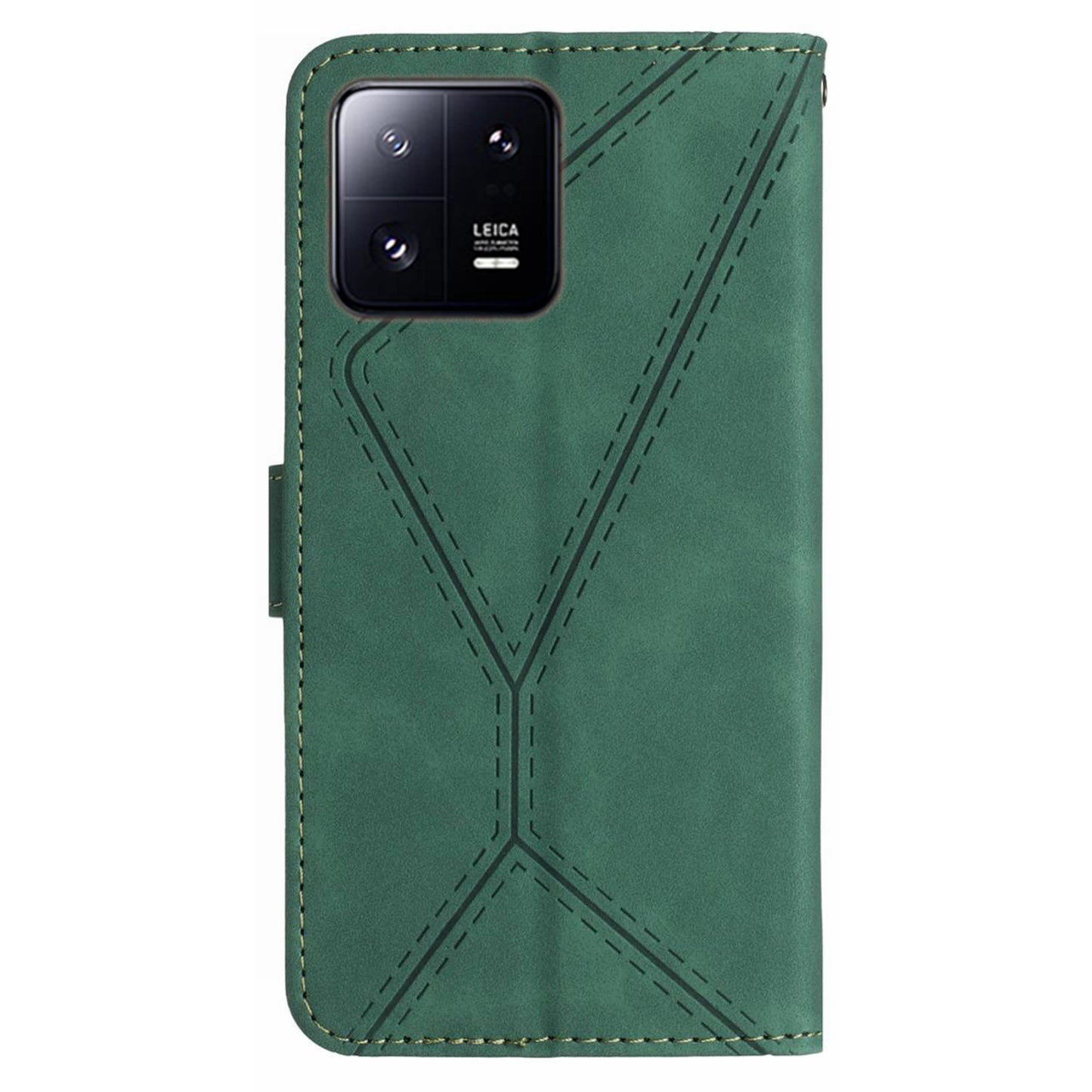 HT05 For Xiaomi 13 Imprinted Line Phone Cover Case Anti-Dust Wallet Stand Skin-touch Leather Shell