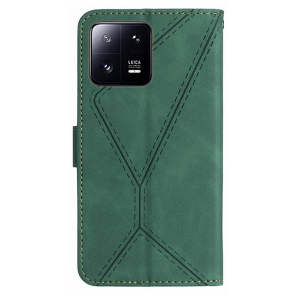 HT05 For Xiaomi 13 Imprinted Line Phone Cover Case Anti-Dust Wallet Stand Skin-touch Leather Shell