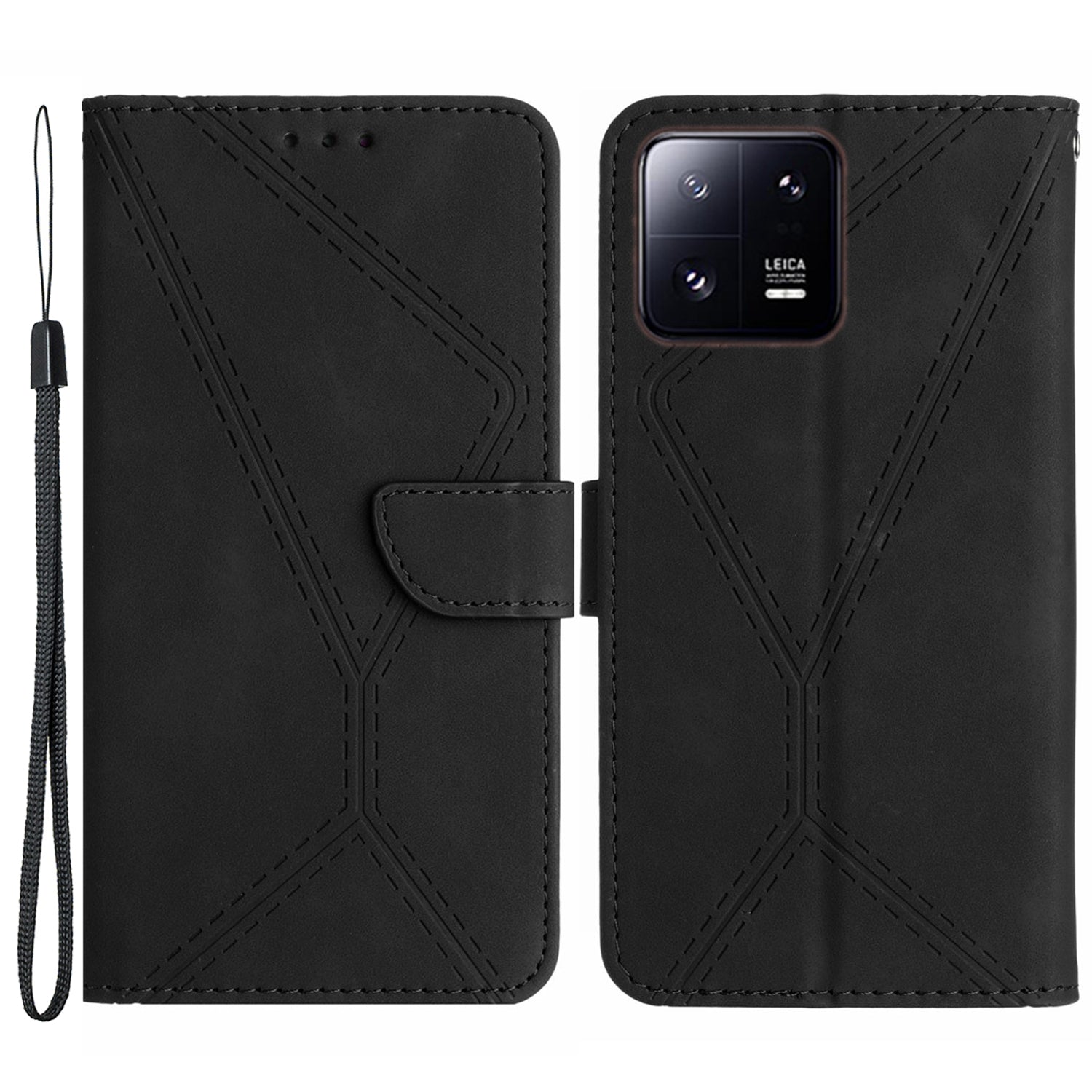 HT05 For Xiaomi 13 Imprinted Line Phone Cover Case Anti-Dust Wallet Stand Skin-touch Leather Shell