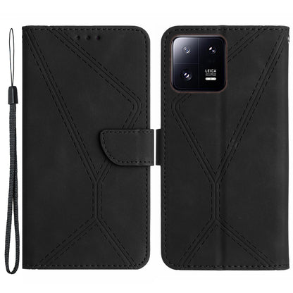 HT05 For Xiaomi 13 Imprinted Line Phone Cover Case Anti-Dust Wallet Stand Skin-touch Leather Shell