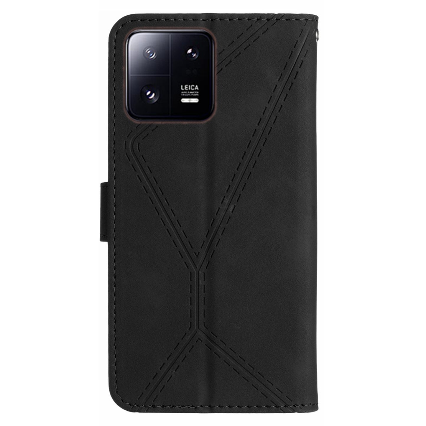 HT05 For Xiaomi 13 Imprinted Line Phone Cover Case Anti-Dust Wallet Stand Skin-touch Leather Shell