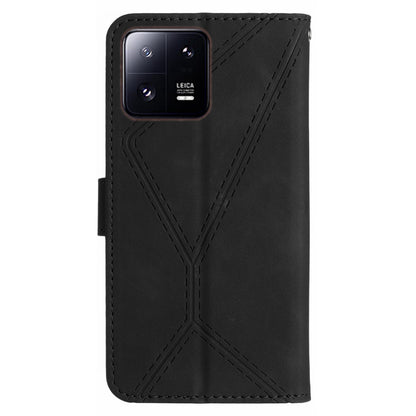HT05 For Xiaomi 13 Imprinted Line Phone Cover Case Anti-Dust Wallet Stand Skin-touch Leather Shell