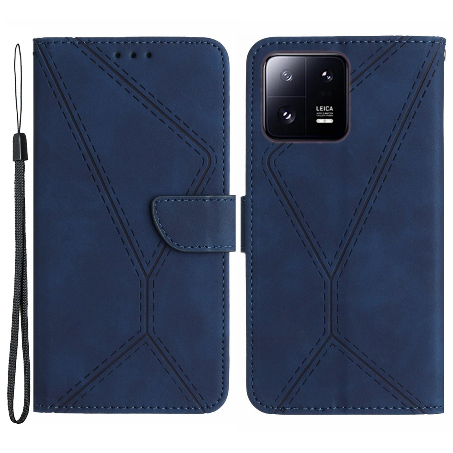 HT05 For Xiaomi 13 Imprinted Line Phone Cover Case Anti-Dust Wallet Stand Skin-touch Leather Shell