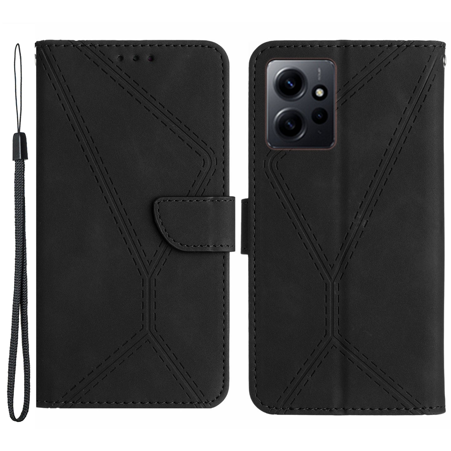 HT05 PU Leather Phone Case for Xiaomi Redmi Note 12 4G Imprinted Line Wallet Stand Skin-touch Cover