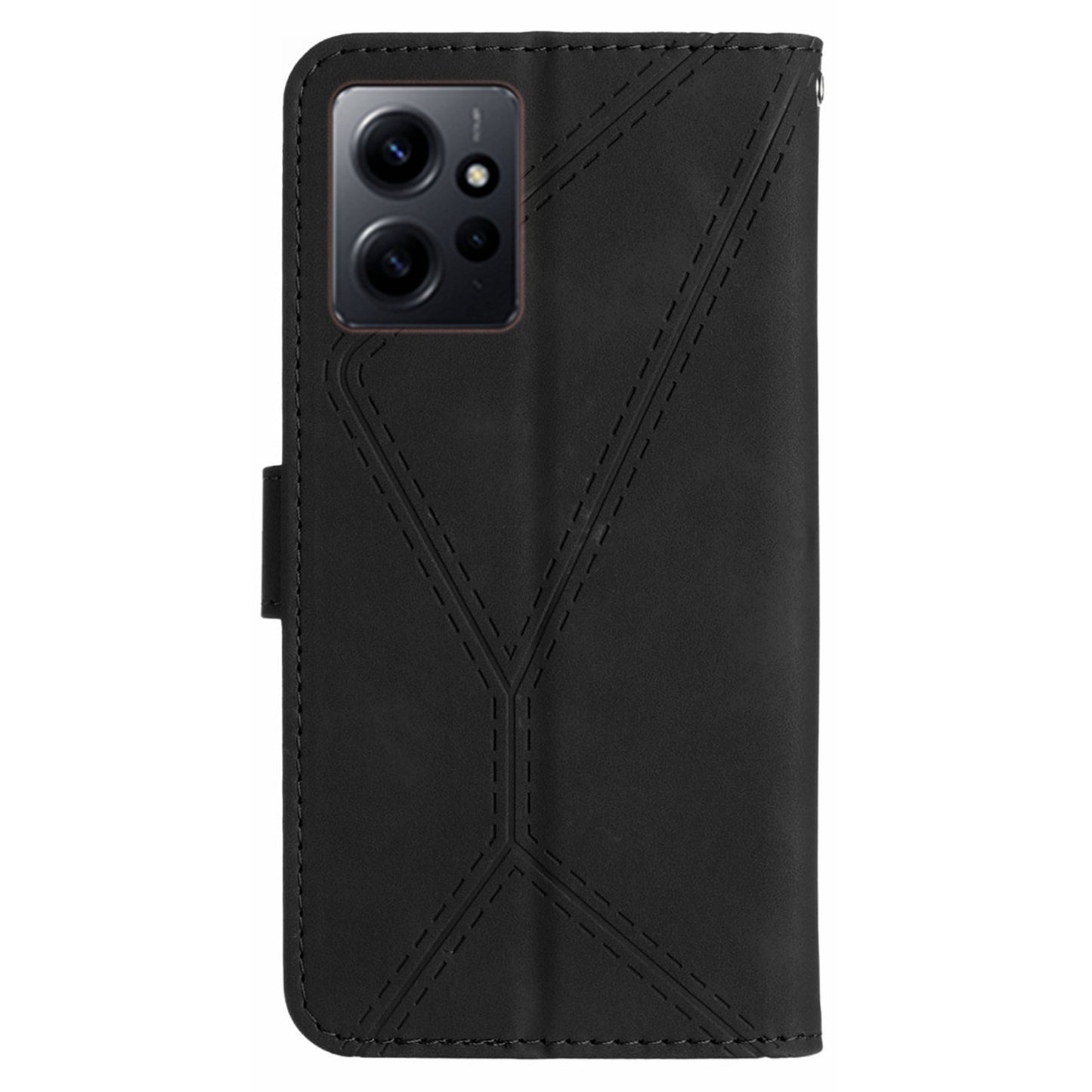 HT05 PU Leather Phone Case for Xiaomi Redmi Note 12 4G Imprinted Line Wallet Stand Skin-touch Cover
