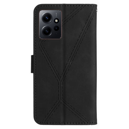HT05 PU Leather Phone Case for Xiaomi Redmi Note 12 4G Imprinted Line Wallet Stand Skin-touch Cover