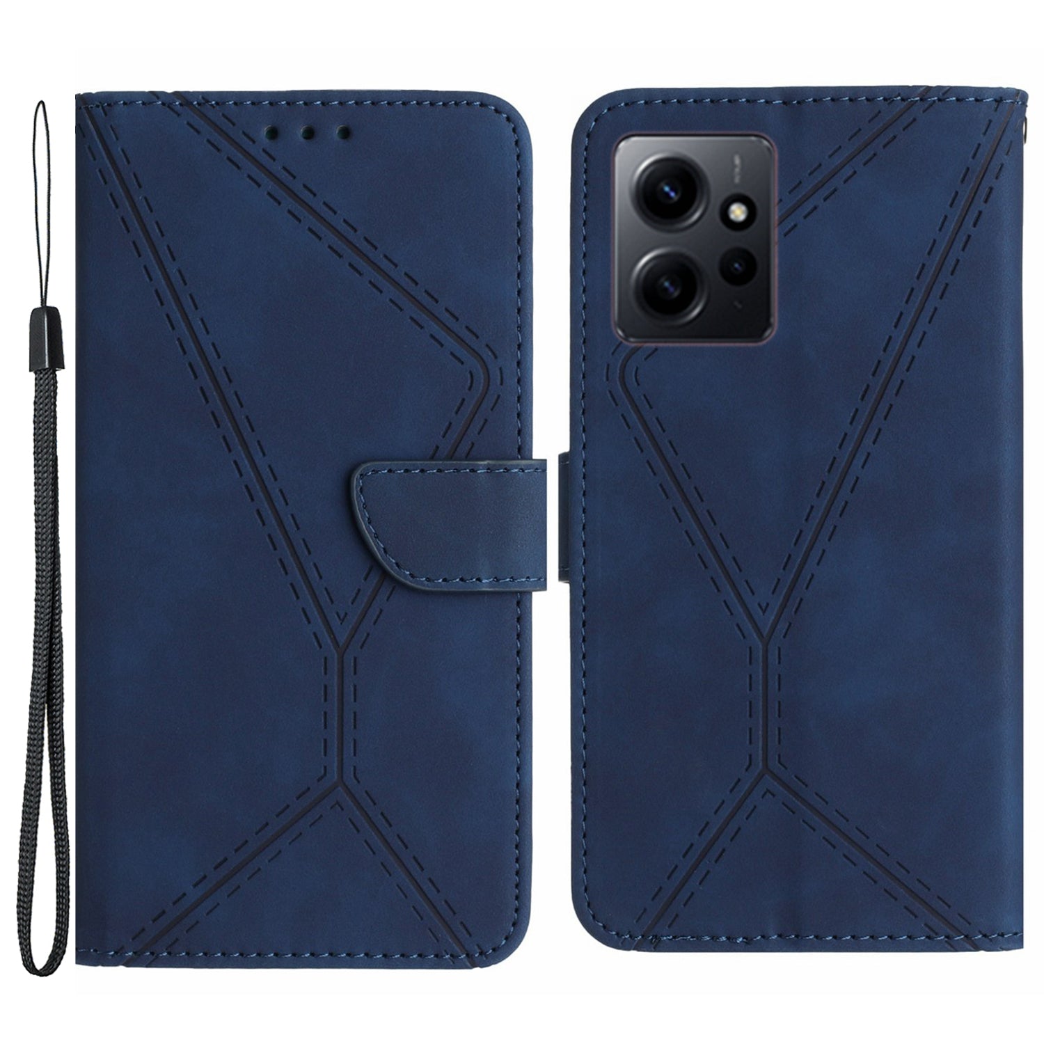 HT05 PU Leather Phone Case for Xiaomi Redmi Note 12 4G Imprinted Line Wallet Stand Skin-touch Cover