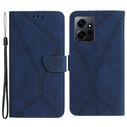 HT05 PU Leather Phone Case for Xiaomi Redmi Note 12 4G Imprinted Line Wallet Stand Skin-touch Cover