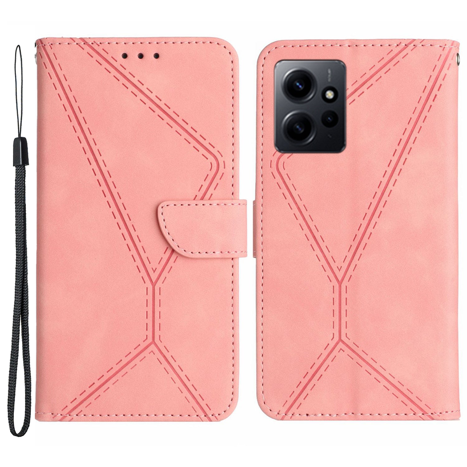 HT05 PU Leather Phone Case for Xiaomi Redmi Note 12 4G Imprinted Line Wallet Stand Skin-touch Cover