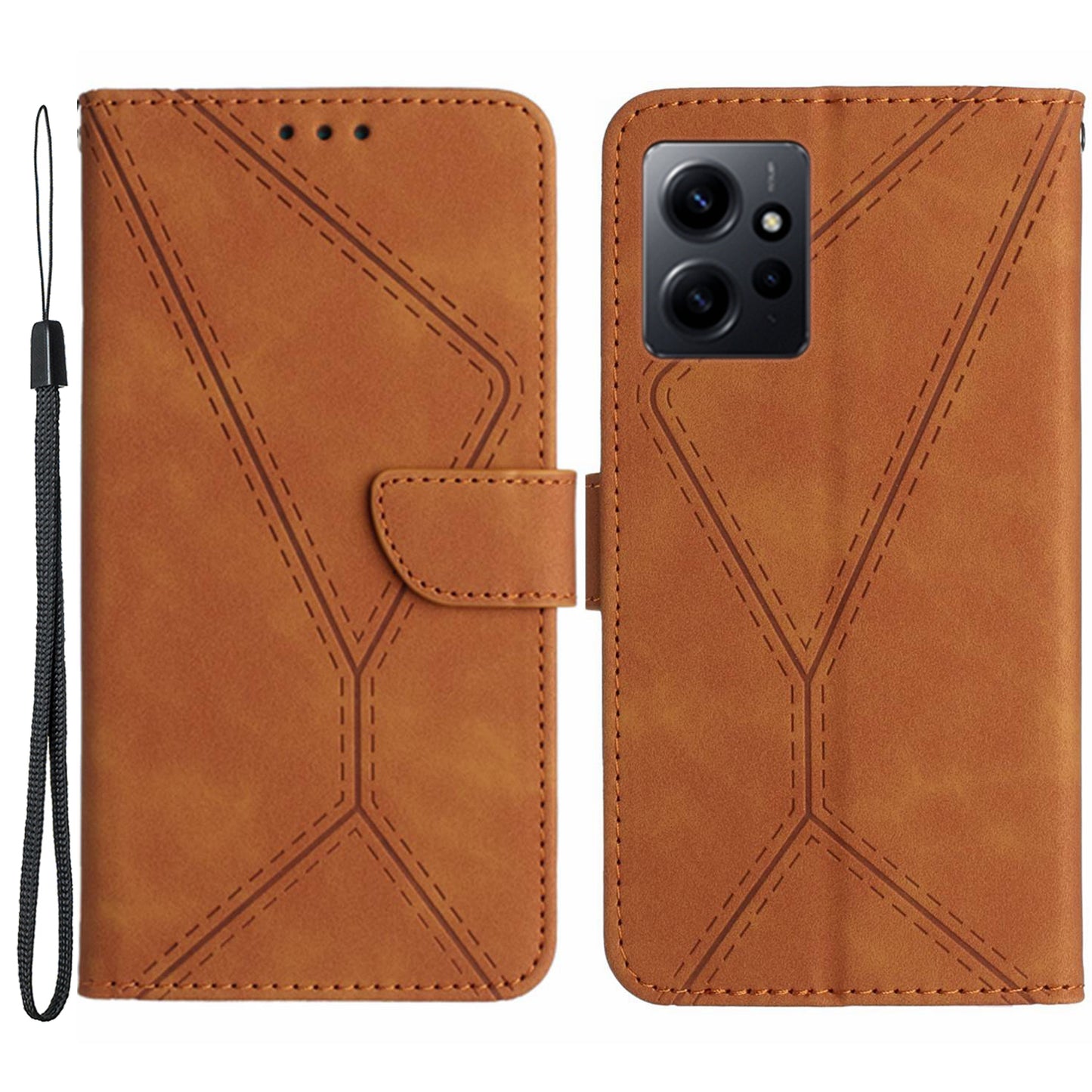 HT05 PU Leather Phone Case for Xiaomi Redmi Note 12 4G Imprinted Line Wallet Stand Skin-touch Cover