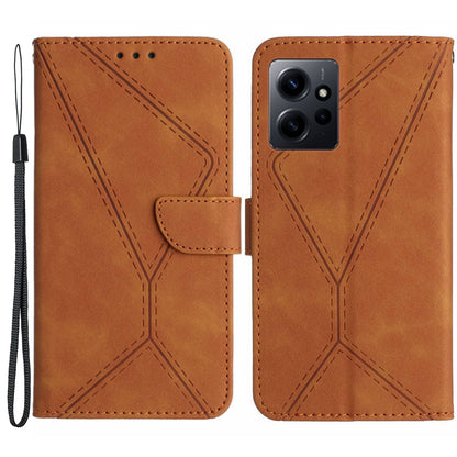 HT05 PU Leather Phone Case for Xiaomi Redmi Note 12 4G Imprinted Line Wallet Stand Skin-touch Cover