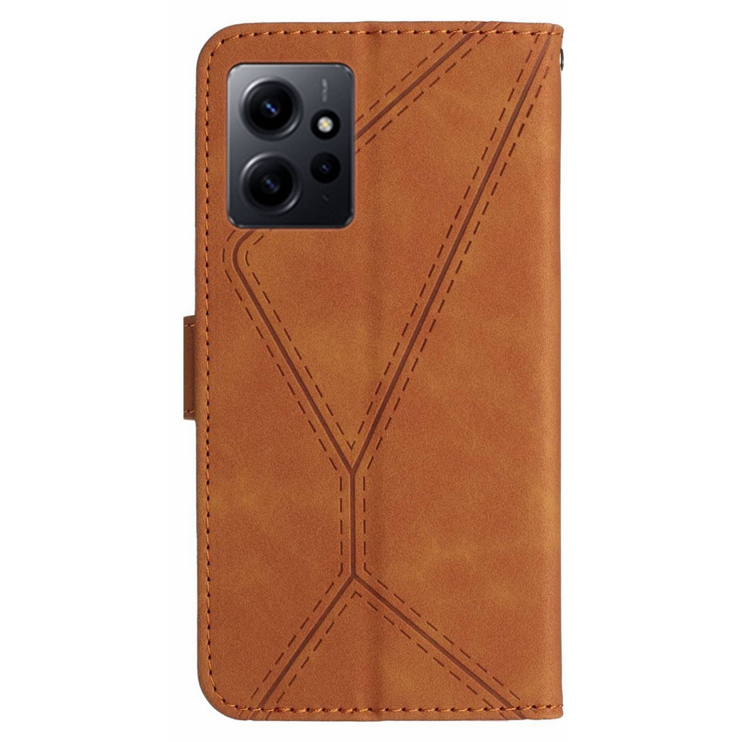 HT05 PU Leather Phone Case for Xiaomi Redmi Note 12 4G Imprinted Line Wallet Stand Skin-touch Cover