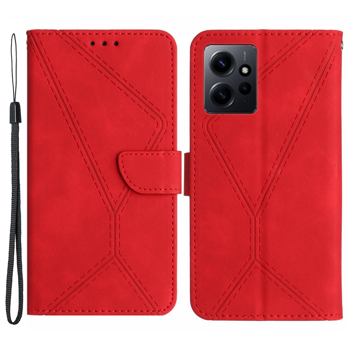 HT05 PU Leather Phone Case for Xiaomi Redmi Note 12 4G Imprinted Line Wallet Stand Skin-touch Cover