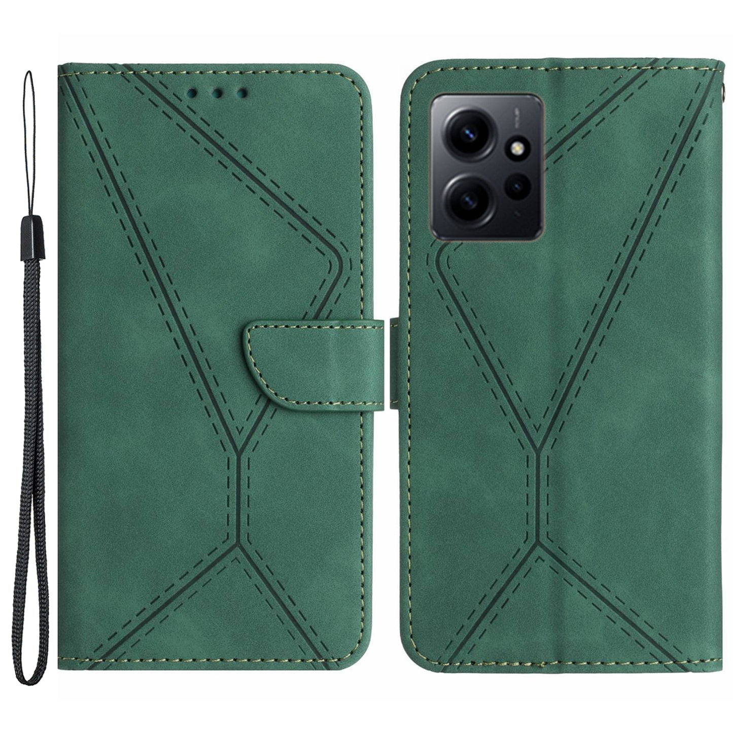 HT05 PU Leather Phone Case for Xiaomi Redmi Note 12 4G Imprinted Line Wallet Stand Skin-touch Cover