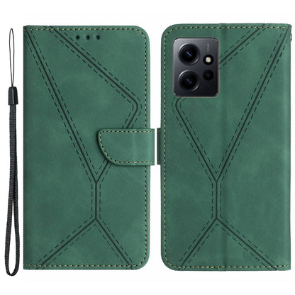 HT05 PU Leather Phone Case for Xiaomi Redmi Note 12 4G Imprinted Line Wallet Stand Skin-touch Cover