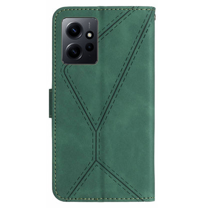 HT05 PU Leather Phone Case for Xiaomi Redmi Note 12 4G Imprinted Line Wallet Stand Skin-touch Cover
