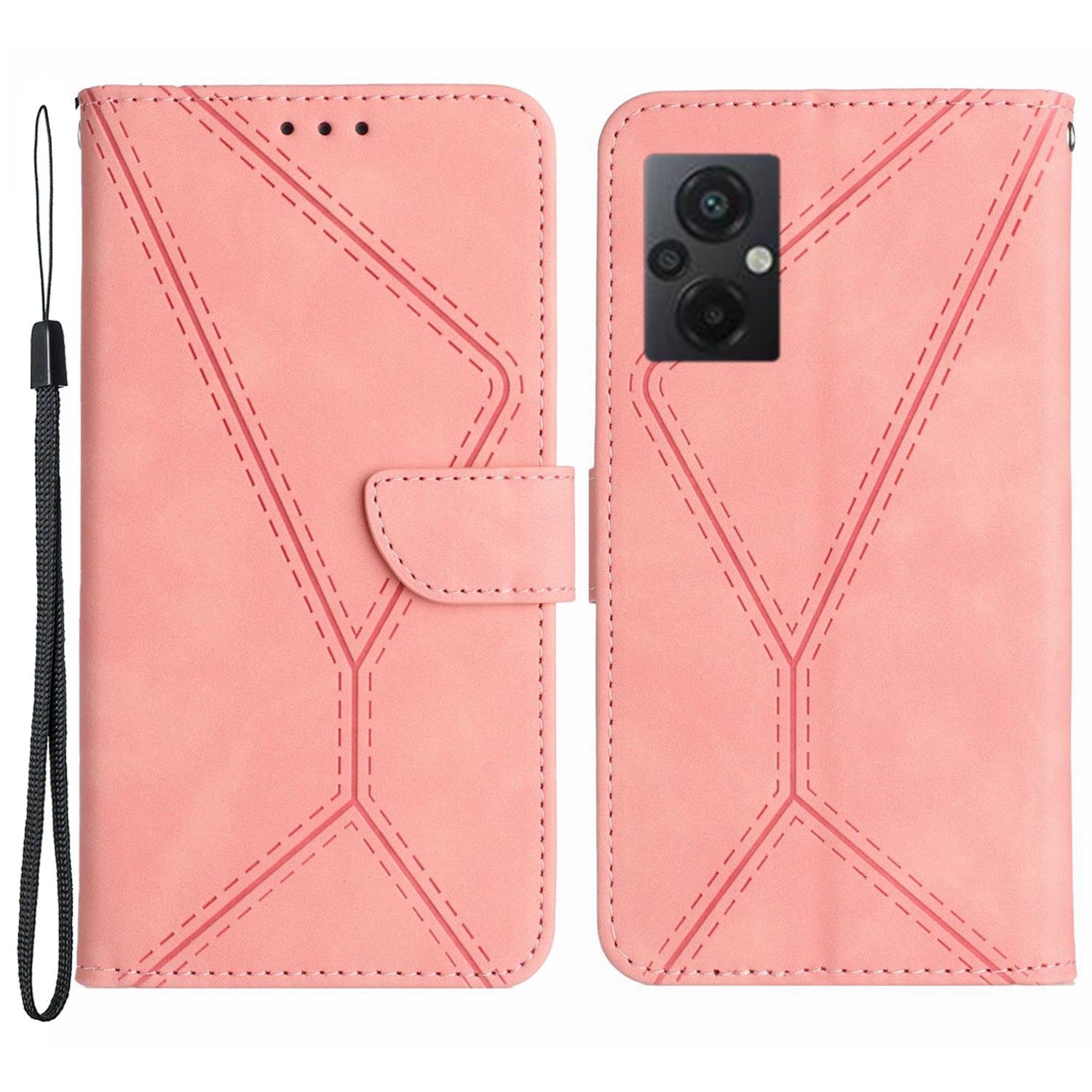 HT05 For Xiaomi Poco M4 5G / M5 4G Imprinted Line Phone Case Wallet Stand Skin-touch PU Leather Cover