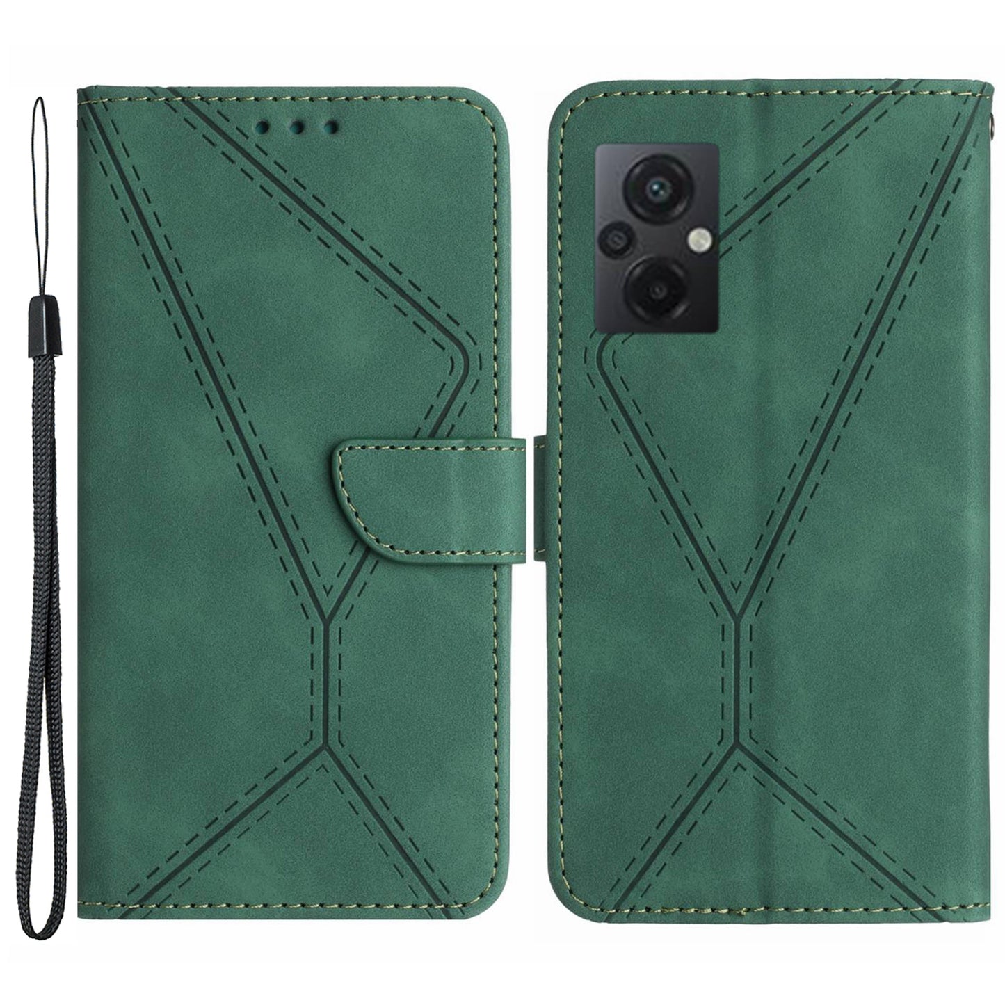 HT05 For Xiaomi Poco M4 5G / M5 4G Imprinted Line Phone Case Wallet Stand Skin-touch PU Leather Cover