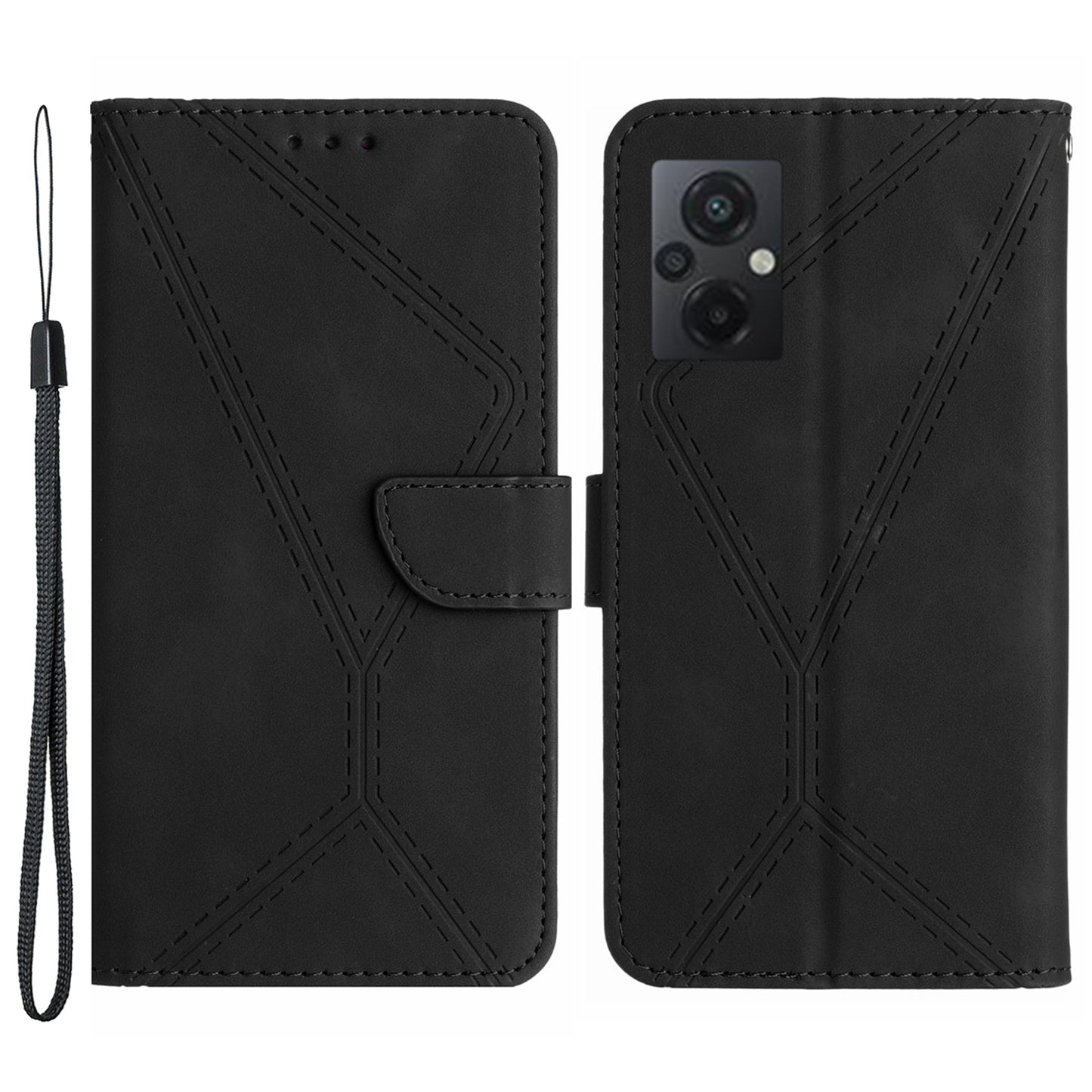 HT05 For Xiaomi Poco M4 5G / M5 4G Imprinted Line Phone Case Wallet Stand Skin-touch PU Leather Cover