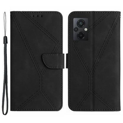 HT05 For Xiaomi Poco M4 5G / M5 4G Imprinted Line Phone Case Wallet Stand Skin-touch PU Leather Cover