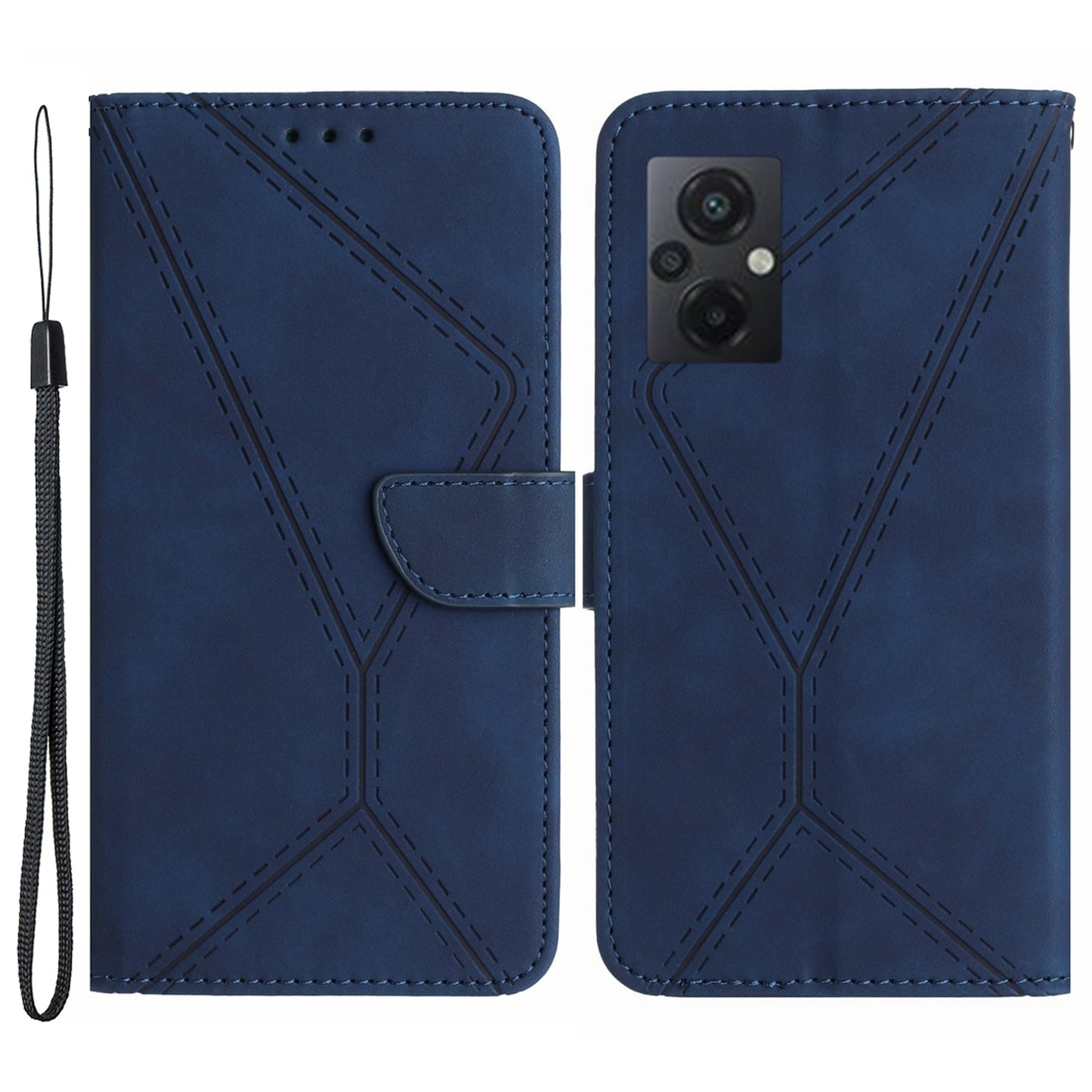 HT05 For Xiaomi Poco M4 5G / M5 4G Imprinted Line Phone Case Wallet Stand Skin-touch PU Leather Cover