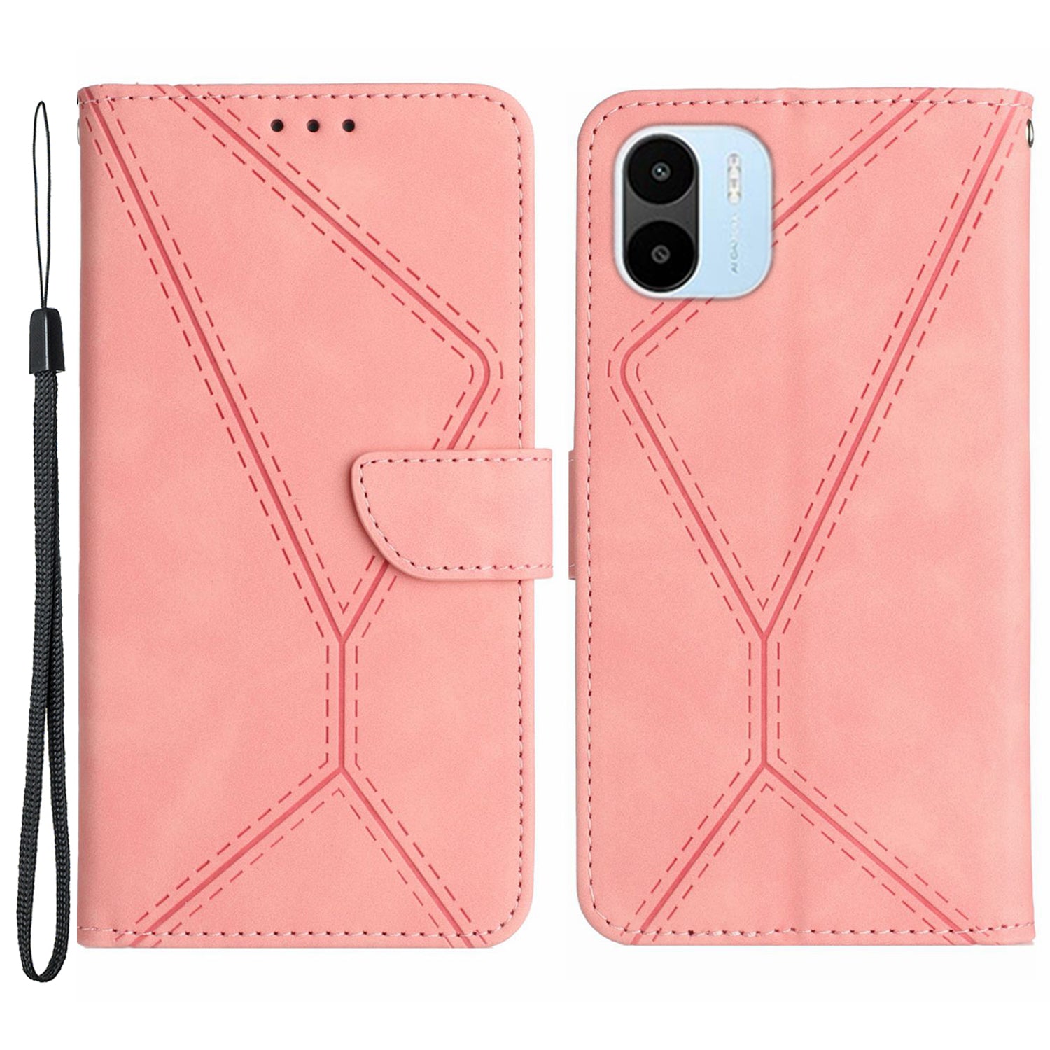HT05 For Xiaomi Redmi A1 4G / A2 4G Stand Skin-touch Imprinted Line Phone Case Wallet Leather Cover