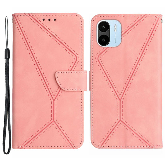 HT05 For Xiaomi Redmi A1 4G / A2 4G Stand Skin-touch Imprinted Line Phone Case Wallet Leather Cover