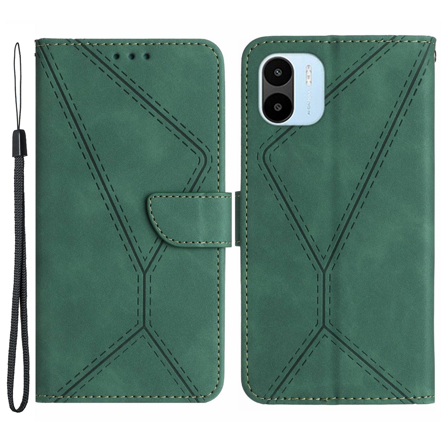 HT05 For Xiaomi Redmi A1 4G / A2 4G Stand Skin-touch Imprinted Line Phone Case Wallet Leather Cover