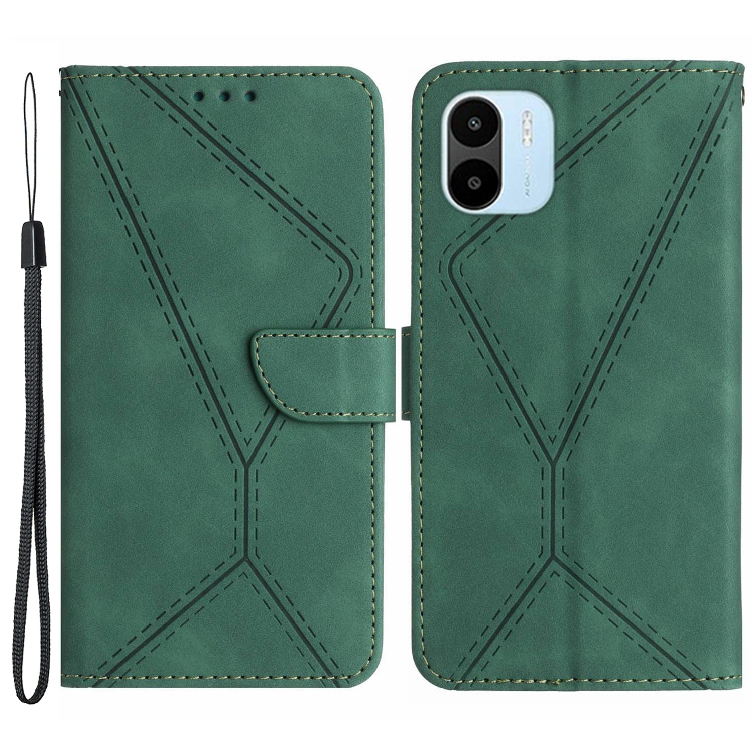 HT05 For Xiaomi Redmi A1 4G / A2 4G Stand Skin-touch Imprinted Line Phone Case Wallet Leather Cover