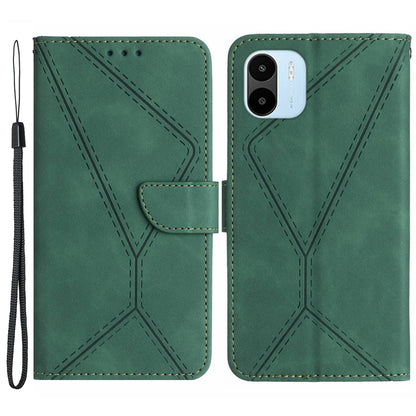 HT05 For Xiaomi Redmi A1 4G / A2 4G Stand Skin-touch Imprinted Line Phone Case Wallet Leather Cover