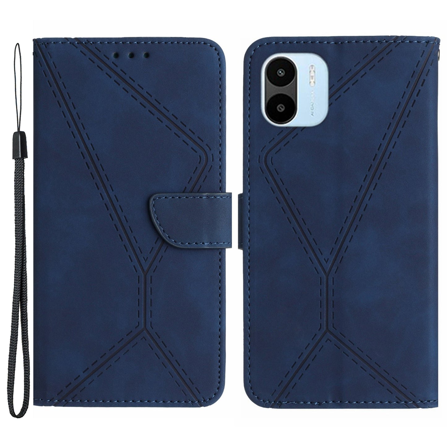 HT05 For Xiaomi Redmi A1 4G / A2 4G Stand Skin-touch Imprinted Line Phone Case Wallet Leather Cover