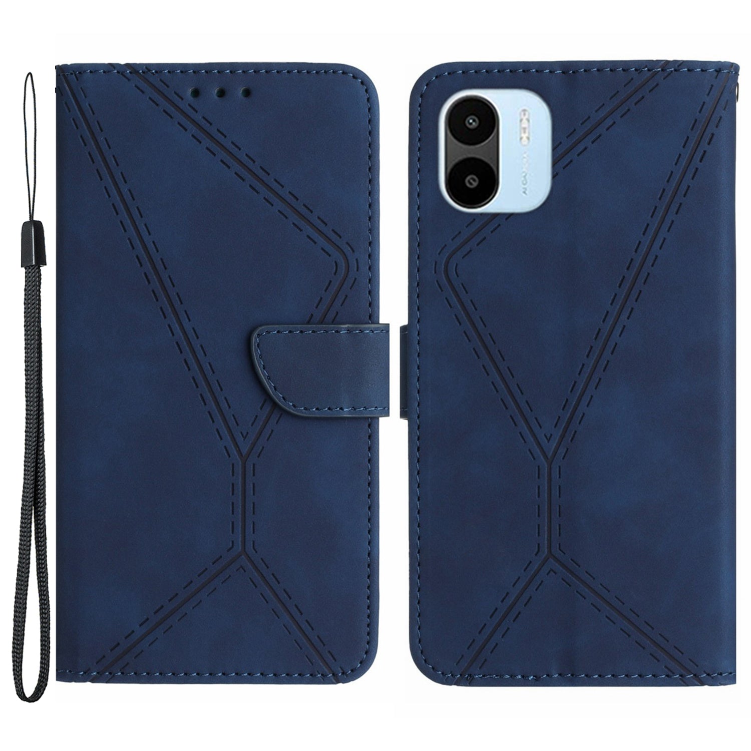 HT05 For Xiaomi Redmi A1 4G / A2 4G Stand Skin-touch Imprinted Line Phone Case Wallet Leather Cover
