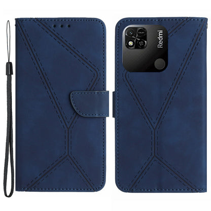 HT05 Wallet Stand Phone Case for Xiaomi Redmi 10A Imprinted Line Skin-touch PU Leather Cover