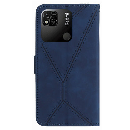 HT05 Wallet Stand Phone Case for Xiaomi Redmi 10A Imprinted Line Skin-touch PU Leather Cover