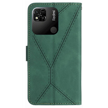 HT05 Wallet Stand Phone Case for Xiaomi Redmi 10A Imprinted Line Skin-touch PU Leather Cover