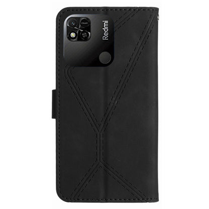 HT05 Wallet Stand Phone Case for Xiaomi Redmi 10A Imprinted Line Skin-touch PU Leather Cover