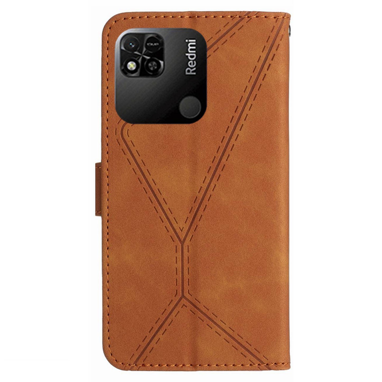 HT05 Wallet Stand Phone Case for Xiaomi Redmi 10A Imprinted Line Skin-touch PU Leather Cover