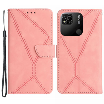 HT05 Wallet Stand Phone Case for Xiaomi Redmi 10A Imprinted Line Skin-touch PU Leather Cover
