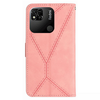 HT05 Wallet Stand Phone Case for Xiaomi Redmi 10A Imprinted Line Skin-touch PU Leather Cover