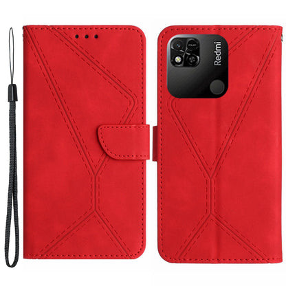 HT05 Wallet Stand Phone Case for Xiaomi Redmi 10A Imprinted Line Skin-touch PU Leather Cover