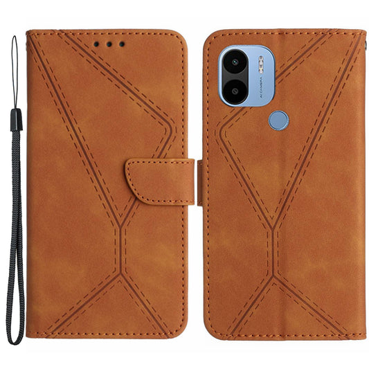 HT05 PU Leather Case for Xiaomi Redmi A1+ 4G / A2+ 4G / Poco C50 4G , Stand Imprinted Line Skin-touch Wallet Phone Cover
