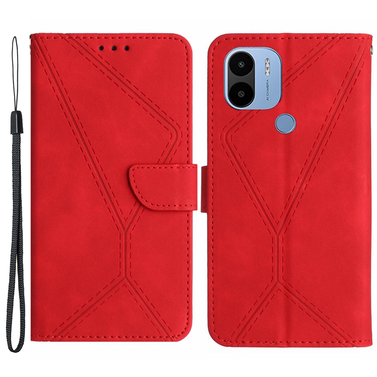 HT05 PU Leather Case for Xiaomi Redmi A1+ 4G / A2+ 4G / Poco C50 4G , Stand Imprinted Line Skin-touch Wallet Phone Cover