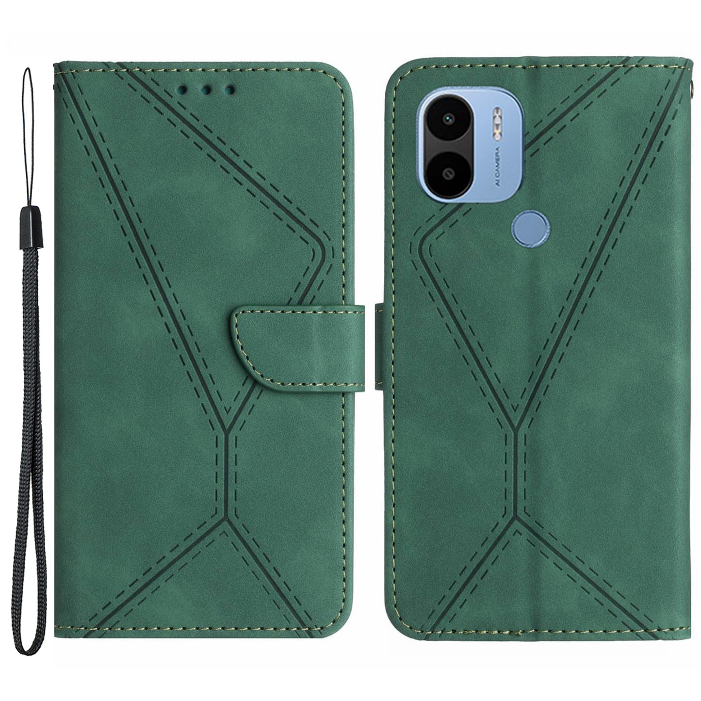 HT05 PU Leather Case for Xiaomi Redmi A1+ 4G / A2+ 4G / Poco C50 4G , Stand Imprinted Line Skin-touch Wallet Phone Cover