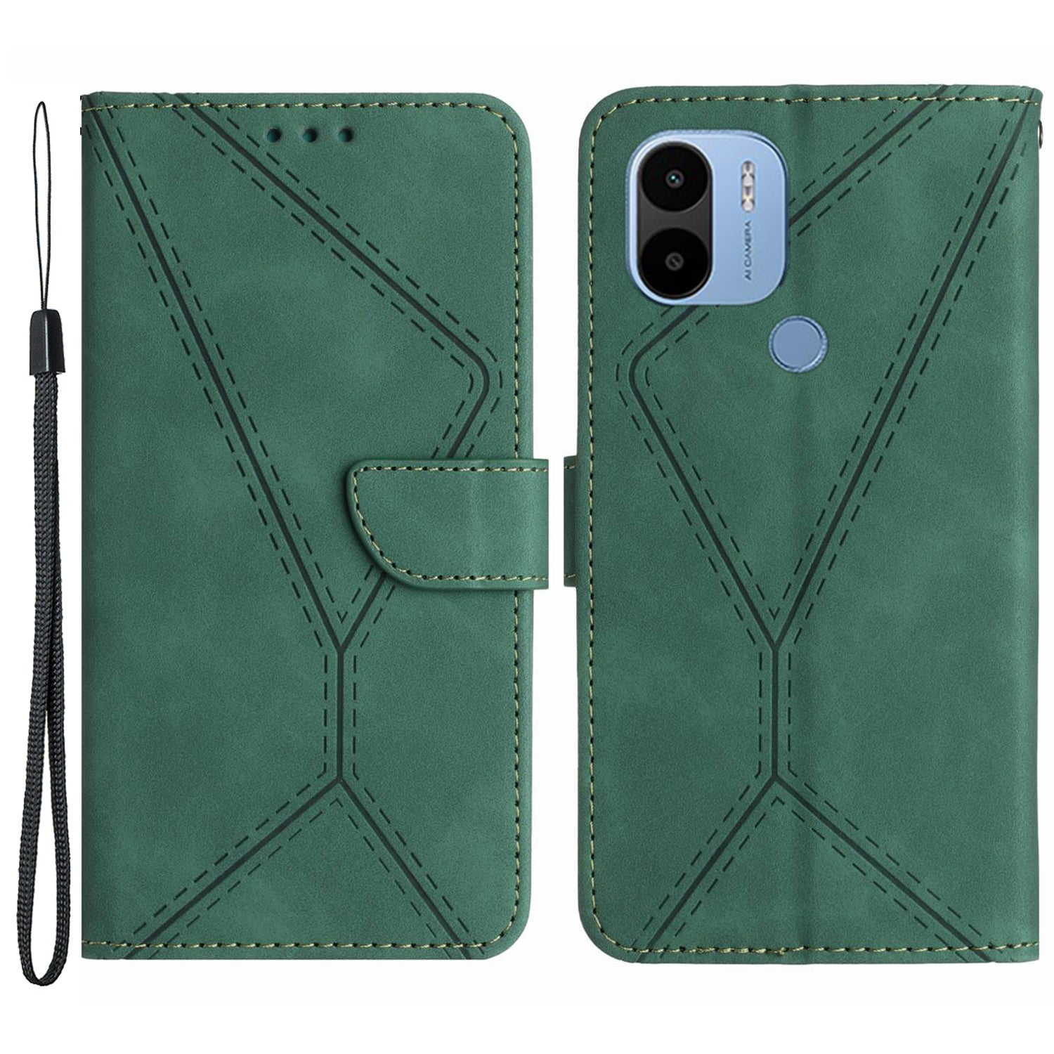 HT05 PU Leather Case for Xiaomi Redmi A1+ 4G / A2+ 4G / Poco C50 4G , Stand Imprinted Line Skin-touch Wallet Phone Cover
