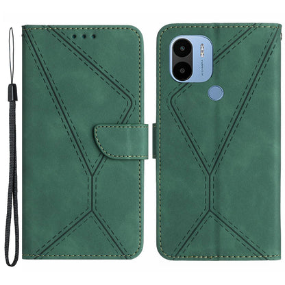 HT05 PU Leather Case for Xiaomi Redmi A1+ 4G / A2+ 4G / Poco C50 4G , Stand Imprinted Line Skin-touch Wallet Phone Cover