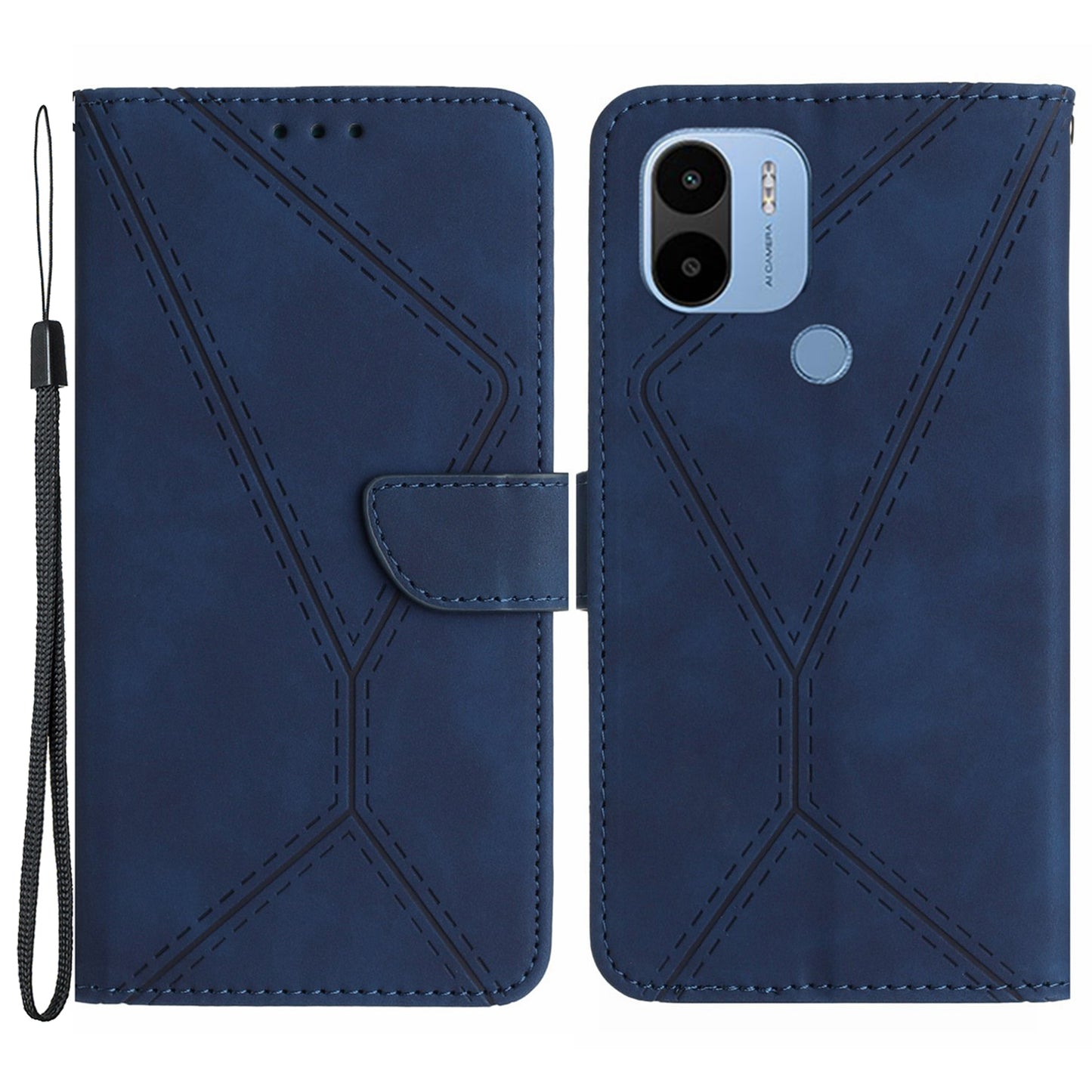 HT05 PU Leather Case for Xiaomi Redmi A1+ 4G / A2+ 4G / Poco C50 4G , Stand Imprinted Line Skin-touch Wallet Phone Cover