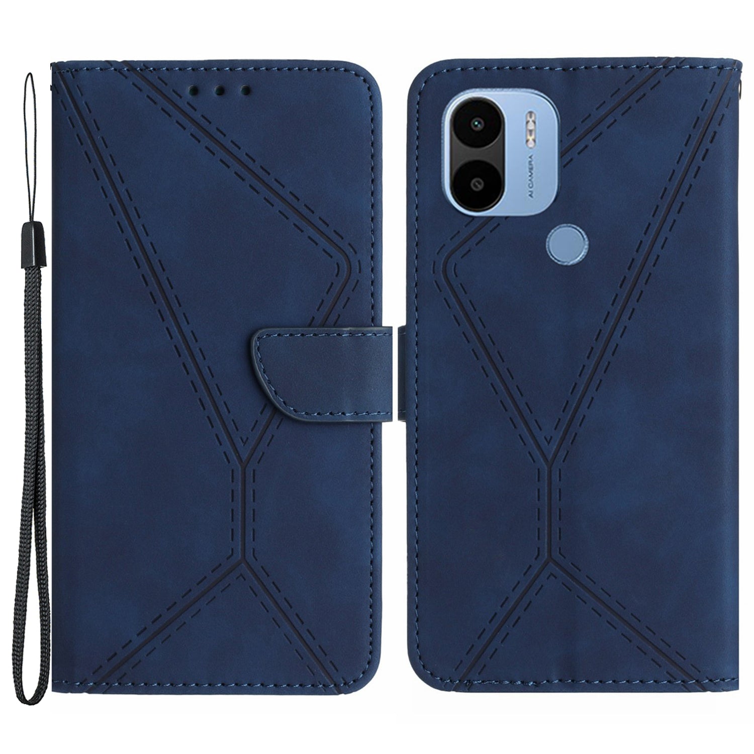HT05 PU Leather Case for Xiaomi Redmi A1+ 4G / A2+ 4G / Poco C50 4G , Stand Imprinted Line Skin-touch Wallet Phone Cover