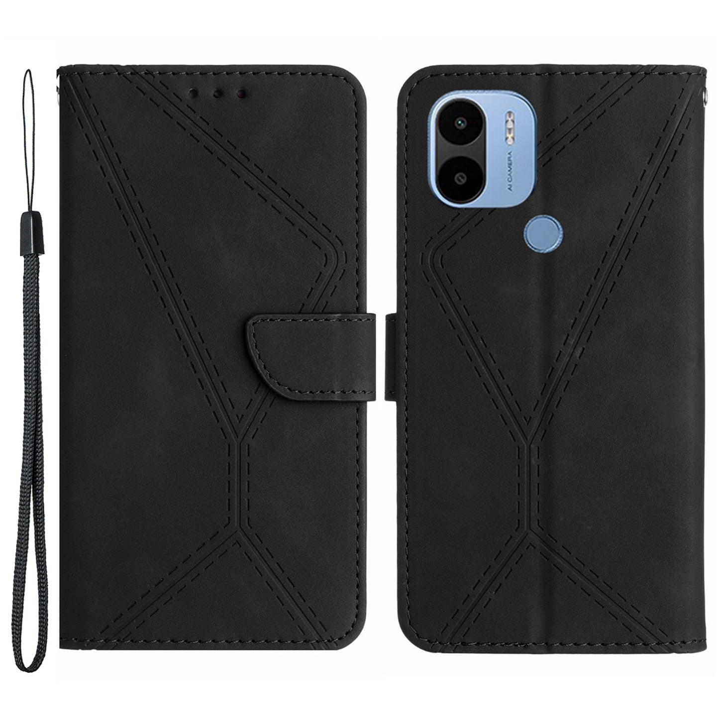 HT05 PU Leather Case for Xiaomi Redmi A1+ 4G / A2+ 4G / Poco C50 4G , Stand Imprinted Line Skin-touch Wallet Phone Cover