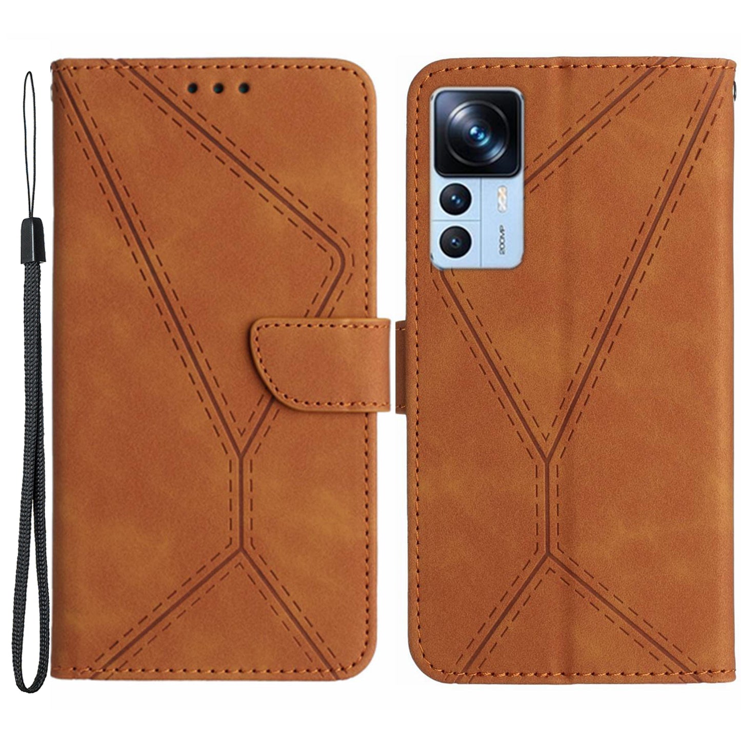 HT05 Leather Case for Xiaomi 12T 5G / 12T Pro 5G / Redmi K50 Ultra Wallet Stand Imprinted Line Phone Cover