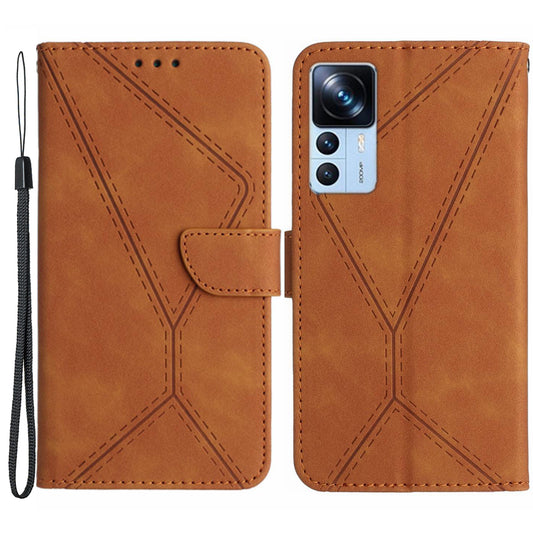 HT05 Leather Case for Xiaomi 12T 5G / 12T Pro 5G / Redmi K50 Ultra Wallet Stand Imprinted Line Phone Cover